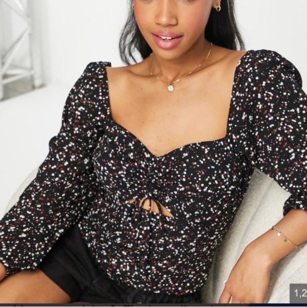 Abercrombie & Fitch Black polka dot crop Blouse